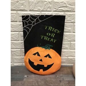 Halloween Flag Banner Small 11.5" X 18" Puffy‎ Pumpkin Trick Or Treat Decoration